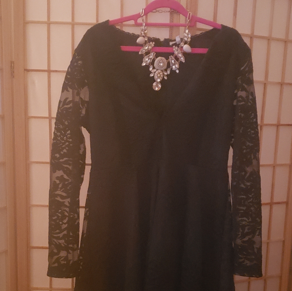 SHEER Black Lace Mini Dress